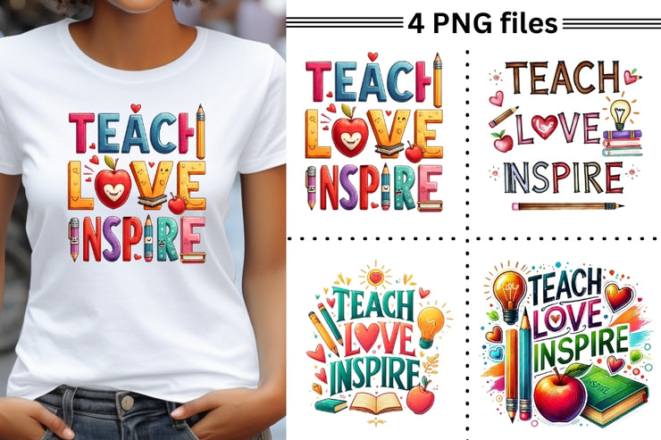 Teach Love Inspire Png, Teacher's Life Inspirational Quote, Retro Teaching Shirt Design, Sublimation Design, Love School, Digital Download