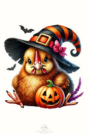 Funny Chicken Witch PNG | Halloween Chicken Lady Shirt Design, Sublimation & Transparent Stickers for Digital Crafting, Transparent Designs