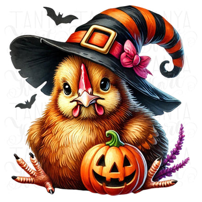 Funny Chicken Witch PNG | Halloween Chicken Lady Shirt Design, Sublimation & Transparent Stickers for Digital Crafting, Transparent Designs