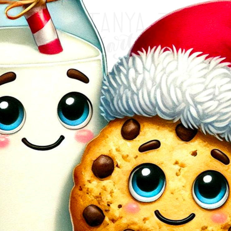 Kawaii Milk and Cookie PNG, Retro Watercolor Christmas Cookie Sublimation, Trendy Christmas Design for Kids, Instant Download Print