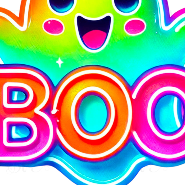 Neon Boo Ghost PNG, Digital Download for Crafts, Trendy Halloween Design, Ghost PNG - Halloween Sublimation Design