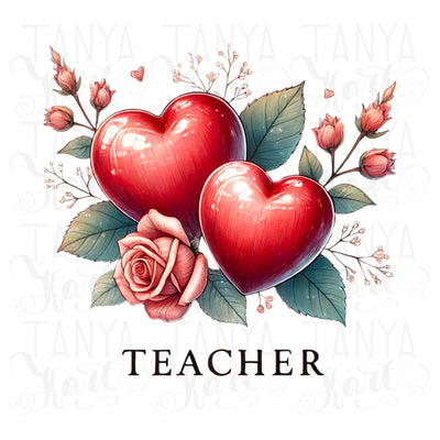 Vintage Teacher Heart PNG for Sublimation, School Theme, Teachers' Day with Retro School Heart PNG