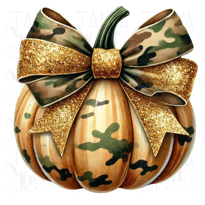 Camo Pumpkin PNG, Coquette Bow & Cute Fall Pumpkin Sublimation Design for Girls’ Fall Crafting, Camouflage Bow for Trendy Autumn Crafting