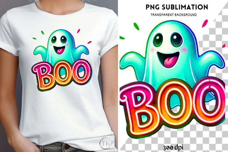 Neon Ghost PNG for Halloween Crafting & Sublimation, Boo-tiful Ghost, Digital Prints for Cards, T-Shirt Designs, DIY Projects