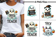 Trick or Teach PNG Digital Download Set, Cute Ghost Designs for Sublimation & Print on Demand, Digital Crafting, Funny Transparent Designs