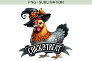 Chick or Treat PNG, Funny Halloween Chicken Sublimation Design for T-Shirts & Farmhouse Halloween Digital Downloads, Funny Chicken Lover PNG