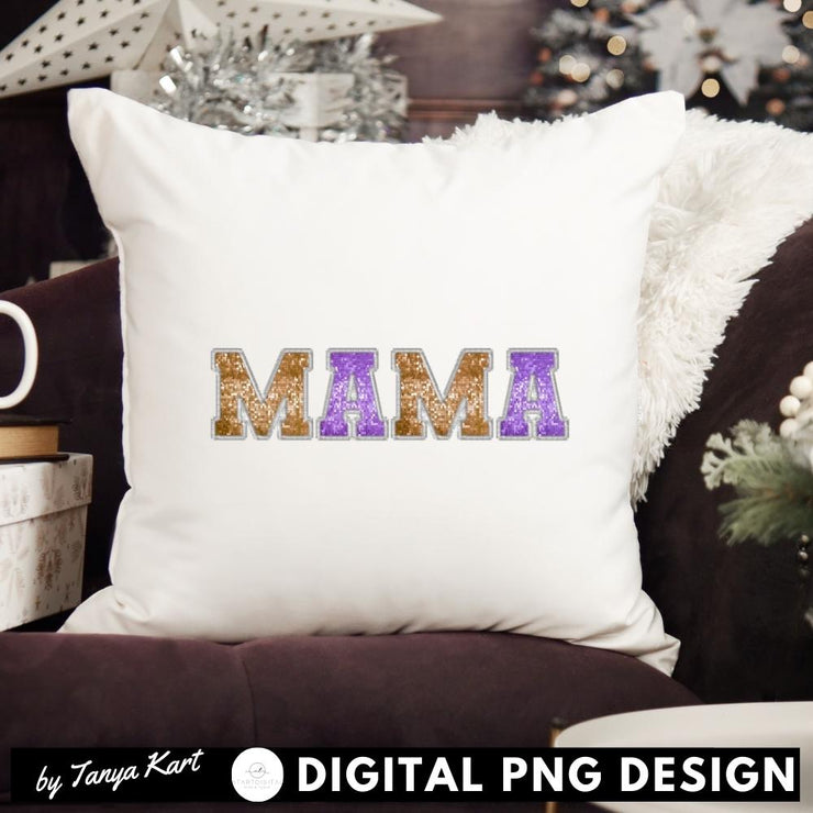 Mama Faux Sequin, Embroidered Letters