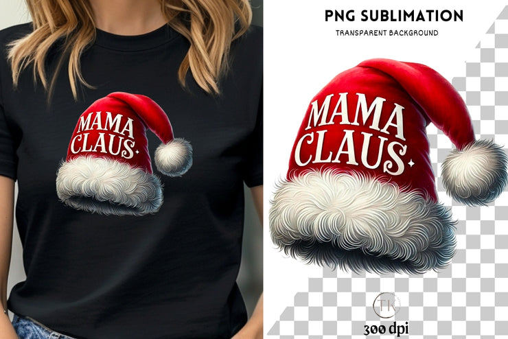 Mama Claus PNG for Shirt, Holiday Winter Design, Christmas Coquette Santa Hat, Retro Xmas Design, Mama Claus 2025, Cozy Christmas Club PNG