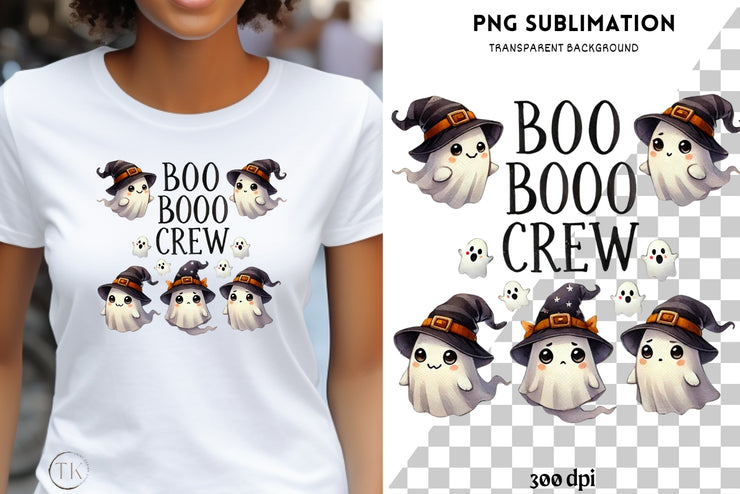 Boo Boo Crew Halloween PNG,  Retro Ghosts Collection, Funny Halloween Sublimation PNG, Card Making, Halloween Transparent Designs