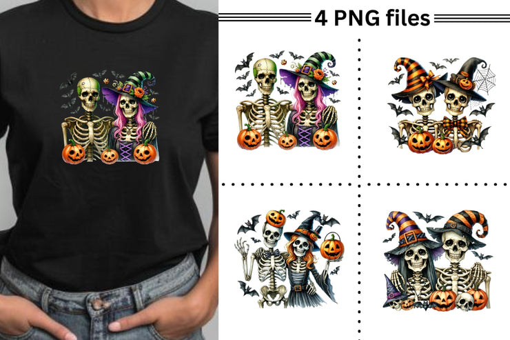 Funny Skeleton Couple for Shirt Design, Cute Halloween PNG Digital Download, DTF Sublimation Design, Spooky Season Vibes, Halloween Skeleton