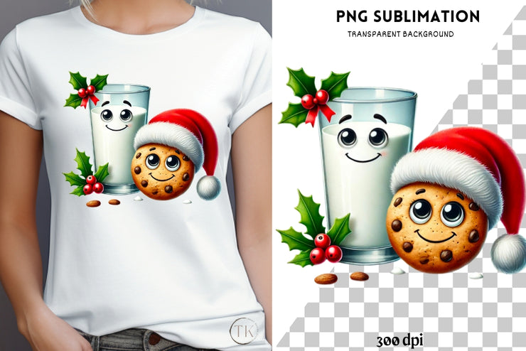 Kawaii Milk and Cookie PNG, Best Friend Christmas Sublimation Design, Cute Food Holiday Sublimation for Shirts, Digital Download