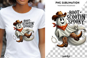 Boot Scootin' Spooky Western Fall PNG, Transparent Halloween Graphic, Wild West Cowboy Ghost Halloween PNG, Country Western Ghost