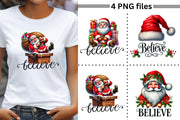 Festive Santa Claus PNG for Christmas Shirt & Sublimation Crafting, Believe Phrases, Merry Christmas PNG Download, Holiday Transparent