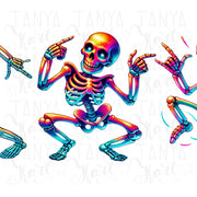 Neon Dancing Skeletons PNG for Dancer Shirts & Instant Download, Neon Halloween Sublimation for T-Shirts, DTF Designs, Halloween Graphics