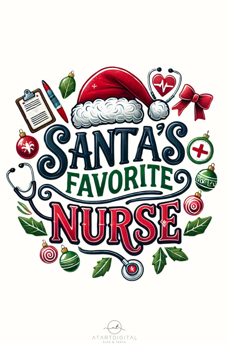 Santa's Favorite Nurse PNG, Cute Nurse Christmas Shirt Design for Holiday Gifts & Merry Xmas Vibes, Nurse Christmas PNG, Christmas Vibes