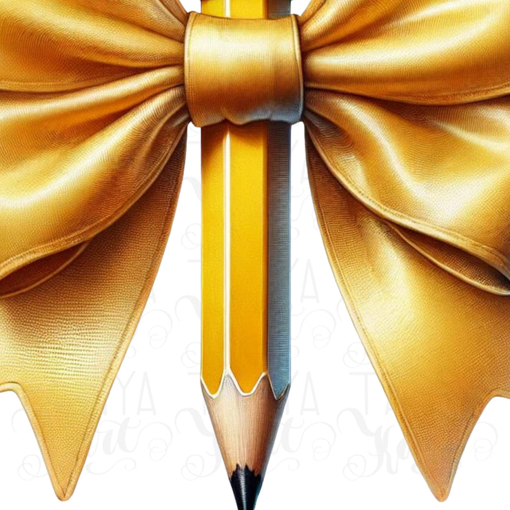 Teacher Pencil PNG, Coquette Pencil with Bow, Trendy Teacher Design, School Vibes, Kids School PNG, Aesthetic for Coquette Teacher Shirts