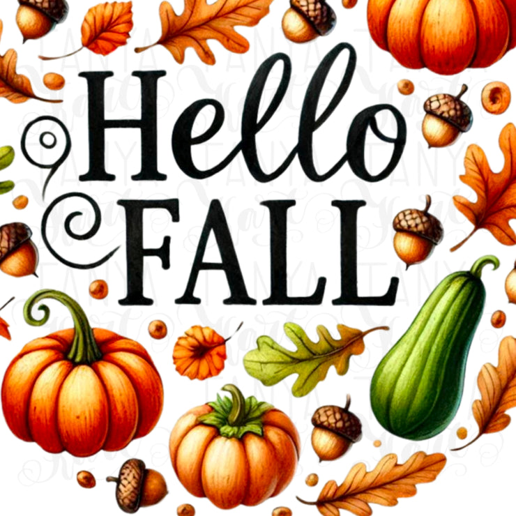 Hello Fall PNG, Autumn Vibes Leaf Illustration for Digital Prints and Crafting, Fall Leaves Transparent Design for Card Making & T-Shirt Sublimation