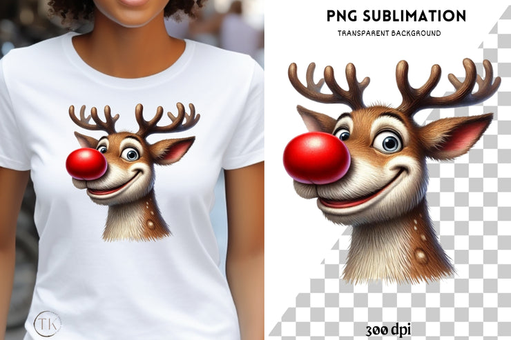 Funny Reindeer Christmas PNG | Cute Deer Sublimation Design for Digital Prints, Card Making & T-Shirts, Christmas Deer PNG, Reindeer Face