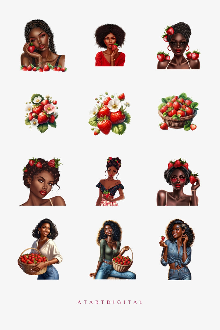 Black Girl & Strawberry Clipart