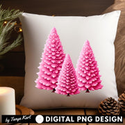 Merry Christmas Pink Trees Png, Sublimation Designs