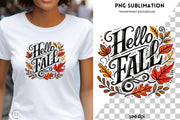 Hello Fall PNG - Digital Leaf Print for Card Making, Autumn Leaves Sublimation PNG, Transparent Designs for DIY Shirts, Fall Vibes Png