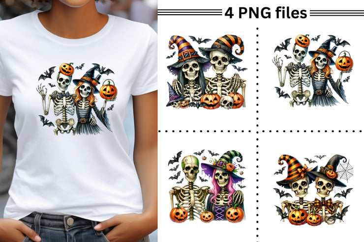 Funny Skeleton Couple for Shirt Design, Cute Halloween PNG Digital Download, DTF Sublimation Design, Spooky Season Vibes, Halloween Skeleton