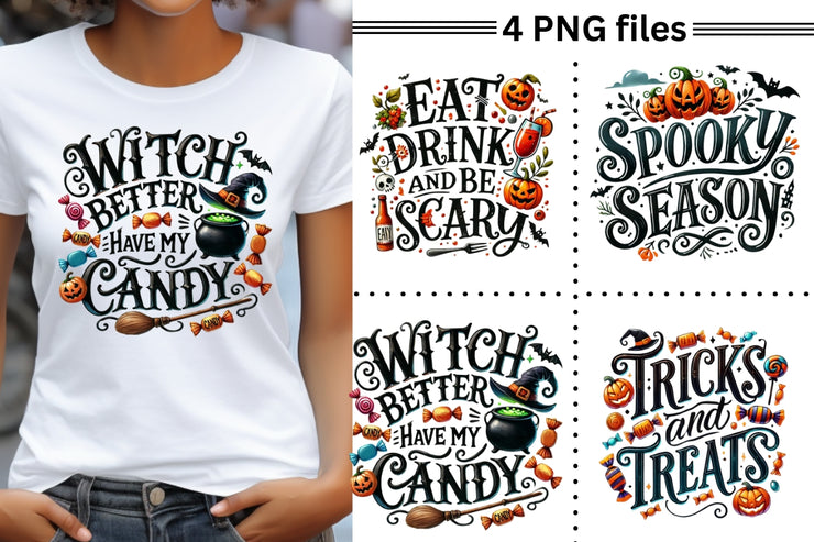 Spooky Season Bundle: Cute Halloween Quotes PNG for Sublimation Design, Digital Downloads, Halloween Shirt, Print on Demand, Digital Files