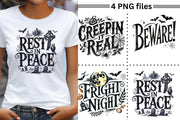 Halloween Quotes PNG Bundle, Fright Night Sublimation Design, Print on Demand, Creepin it Real, Beware PNG, Digital Downloads, Rest in Peace