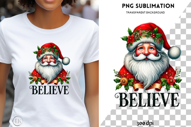 Retro Christmas Santa PNG, Believe Digital Download, Santa Face Sublimation Design, Vintage Christmas, Merry Christmas Digital Print