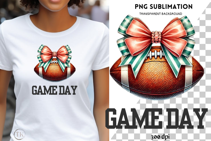 Game Day, Football Sublimation Designs, Touchdown Season PNG, Women's Fall Football Tee, Coquette PNG Design, Gift for Daughter