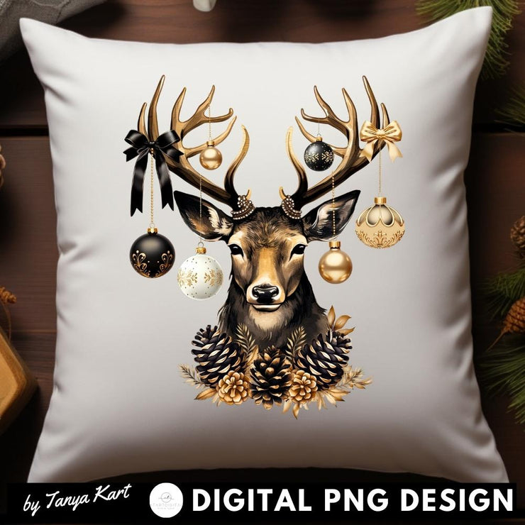 Black Christmas Deer Sublimation Image