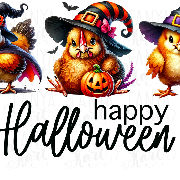 Halloween Chickens PNG, Funny Witch Chicken Sublimation Designs