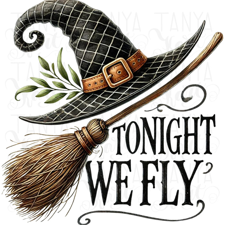 Tonight We Fly Halloween Witch Broom PNG, Transparent Designs for Stickers, Sublimation & Spooky Printables, Witch Broomstick PNG, Quote