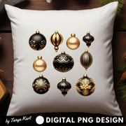 Black Christmas Ball Ornaments, Aesthetic Art Prints