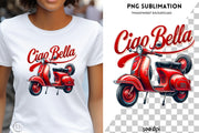 Ciao Bella Italian PNG | Red Scooter and Italy Digital Download for Card Making & Sublimation Designs