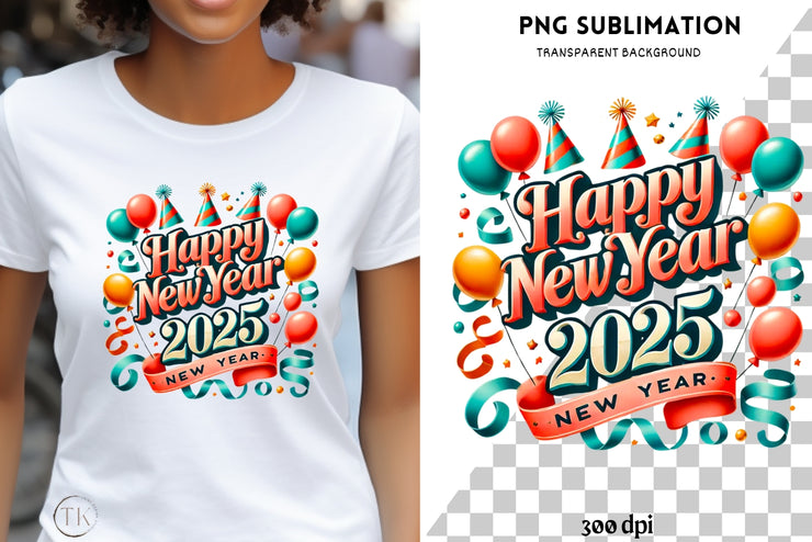 2025 New Year PNG Design, Holiday Shirt Print, Digital Download, Sublimation Design,Commercial Use Poster & Scrapbook Image,Iron-On Transfer