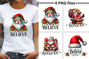 Festive Santa Claus PNG for Christmas Shirt & Sublimation Crafting, Believe Phrases, Merry Christmas PNG Download, Holiday Transparent