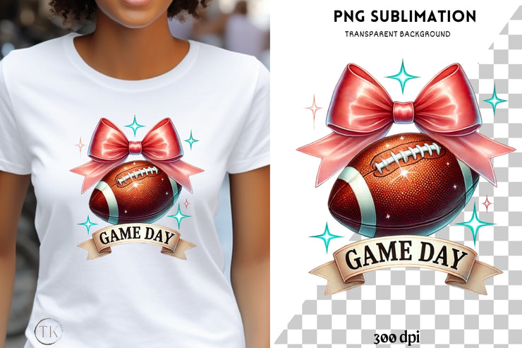 Football Game Day PNG, Instant Download, Chic Football Mom PNG Graphics, Ready to Press, Fall Preppy Football Vibes, Coquette Bow PNG