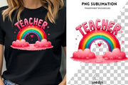 Teacher Rainbow PNG, Digital Art Download, Teacher Gift Idea, Rainbow Tshirt Design PNG, Teacher Life, School Retro PNG