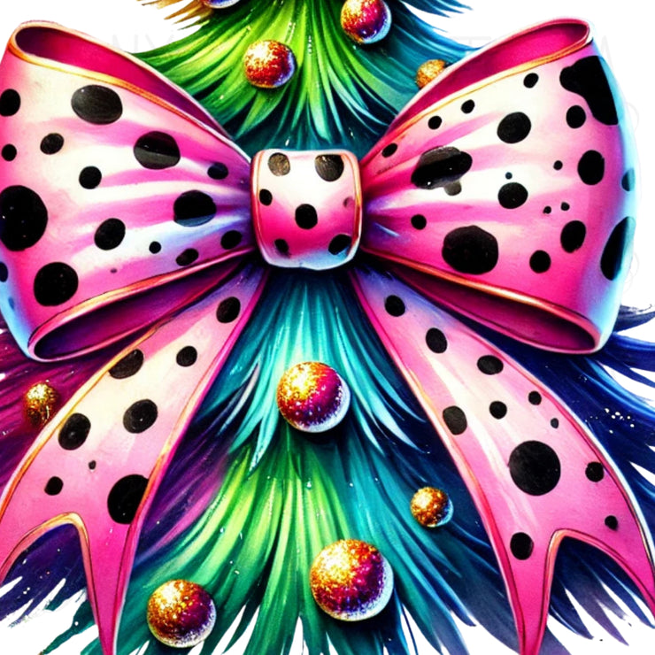 Coquette Christmas Tree PNG | Aesthetic Colorful Christmas Design for Cute Holiday Sublimation & T-Shirts