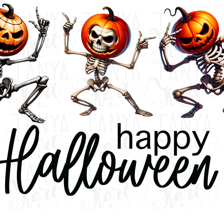 Happy Halloween Dancing Pumpkin Skeletons PNG, Funny Sublimation Design for T-Shirt, Party, Digital Download, Dancing Skeleton, Pumpkin Head