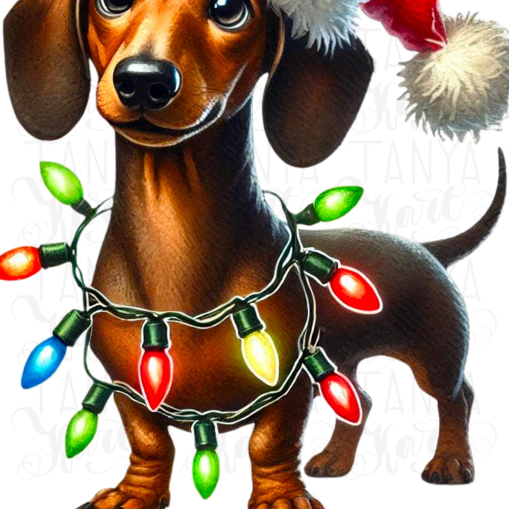 Christmas Dachshund PNG, Cute Xmas Dog Sublimation for Digital Prints & Tumblers, Transparent Christmas Pet Design for Cards & T-Shirt Crafting