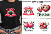 Teacher Themed Retro PNGs for DIY Crafting, Vibrant Teacher Designs for Cards, Coquette Teacher Valentine PNGs Instant Download