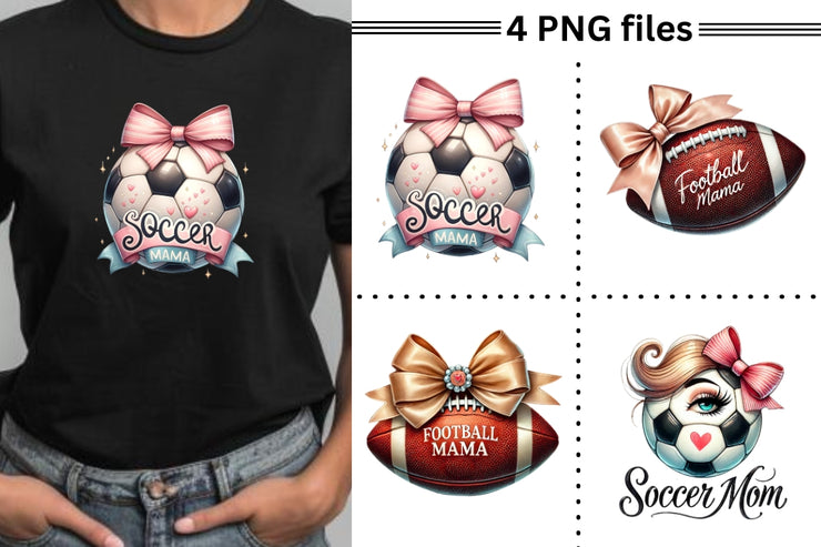 Sporty Mom Bundle, Retro Soccer Designs, Digital Download PNG, Coquette Soccer Mom, Sublimation Prints, Football Mama, Coquette Bow Design