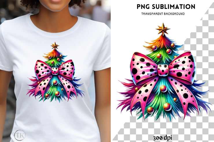 Coquette Christmas Tree PNG | Aesthetic Colorful Christmas Design for Cute Holiday Sublimation & T-Shirts