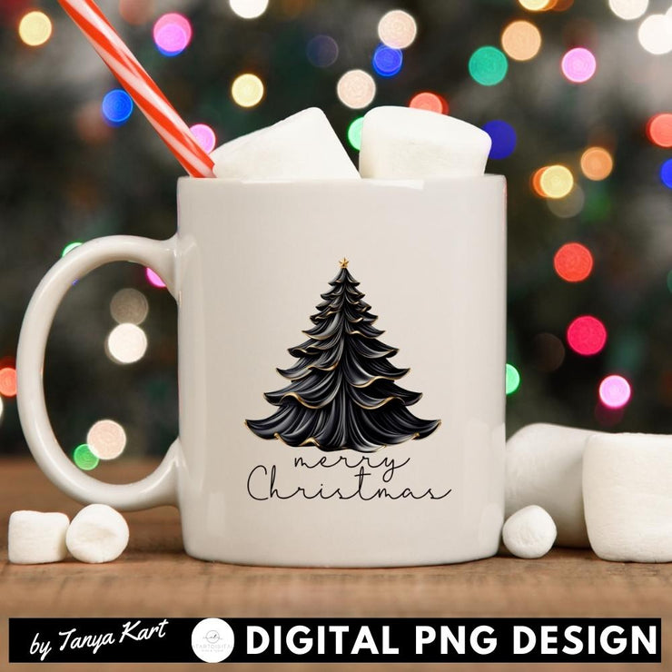 Black Christmas Tree PNG Sublimation Design