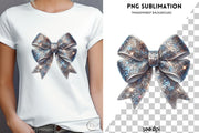 Glittery Silver Bow PNG for Coquette Sublimation, Bow Design PNG, Silver Sequined Bow, Digital Download