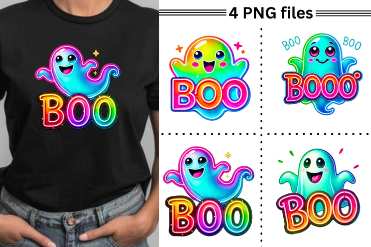 Neon Halloween Ghost PNG, Coquette Ghost for Trendy Halloween Designs, Cute Boo Ghost PNG, Perfect for Spooky Season