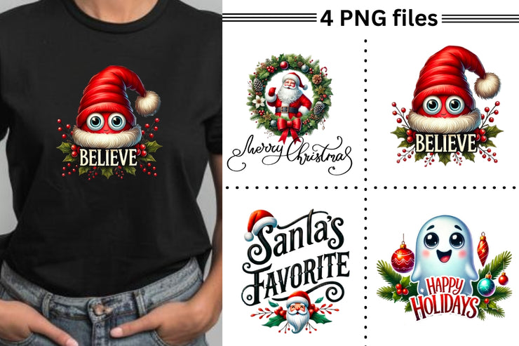 Festive Christmas Quotes Bundle, Cute PNG Designs, Holiday Sublimation Pack, Santa's Favorite, Merry Christmas, Happy Holidays, Believe PNG