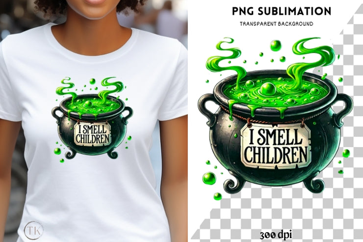 I Smell Children PNG, Spooky Halloween Cauldron Design for T-Shirt Sublimation, Funny Halloween Vibes Digital Download, Fall DTF Transfer